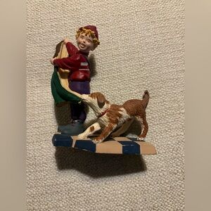 Vintage 1990s Department 56 Nicholas Boy Dog Christmas Village Figurine